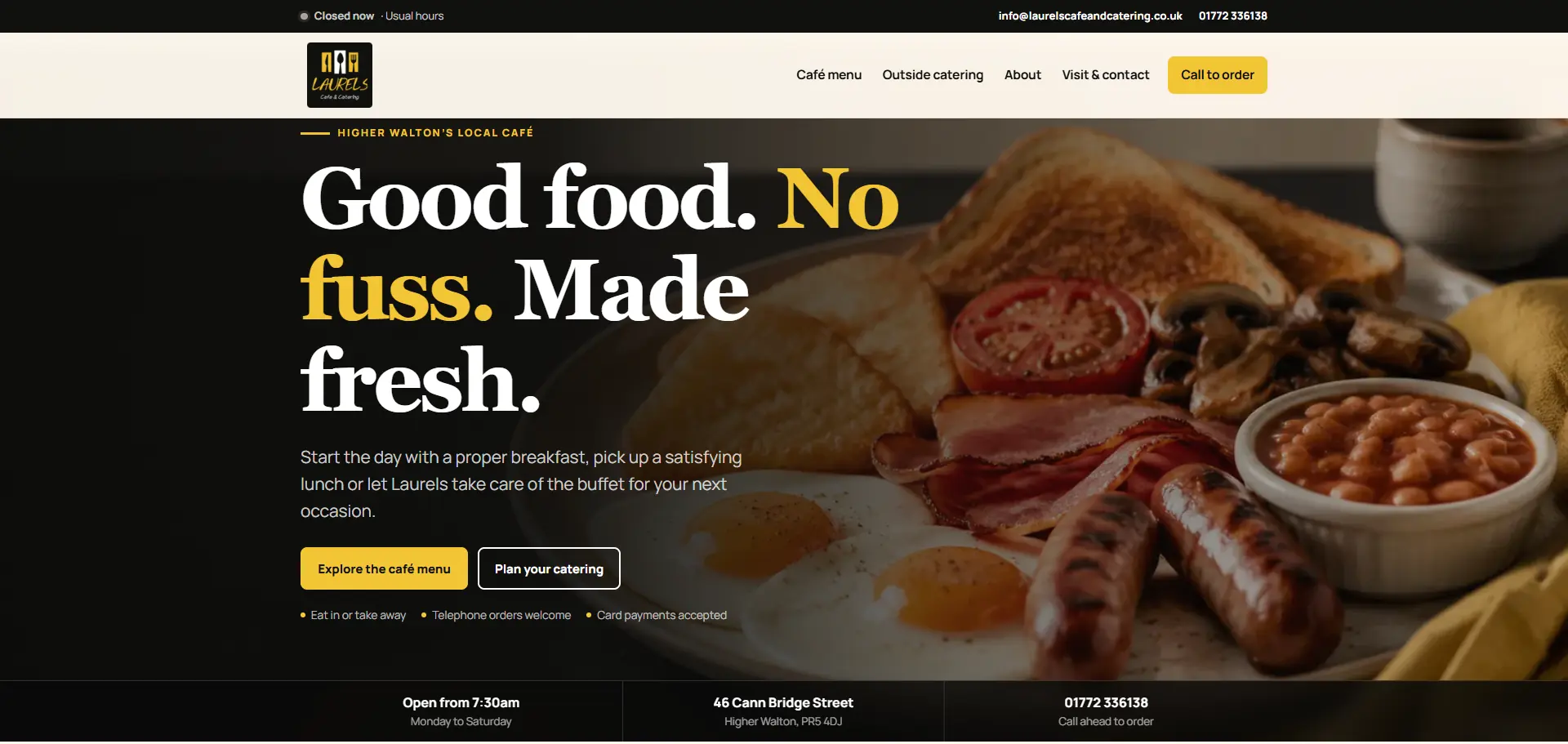 Laurels Café & Catering responsive website homepage