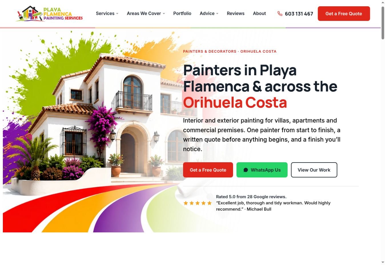 Graphic representing the Playa Flamenca Painting Services website